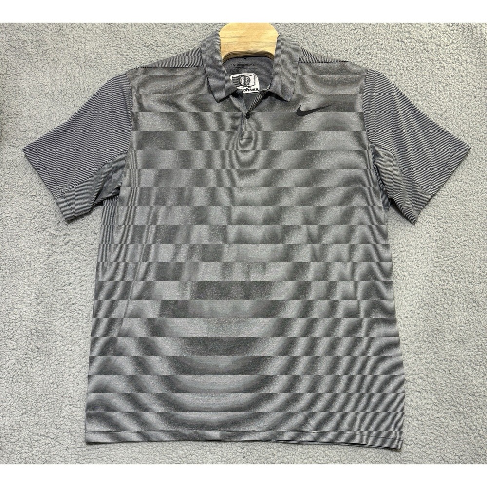 Nike Golf Dri-Fit Polo Shirt Mens 2XL Gray Stripes "American Golf" Logo